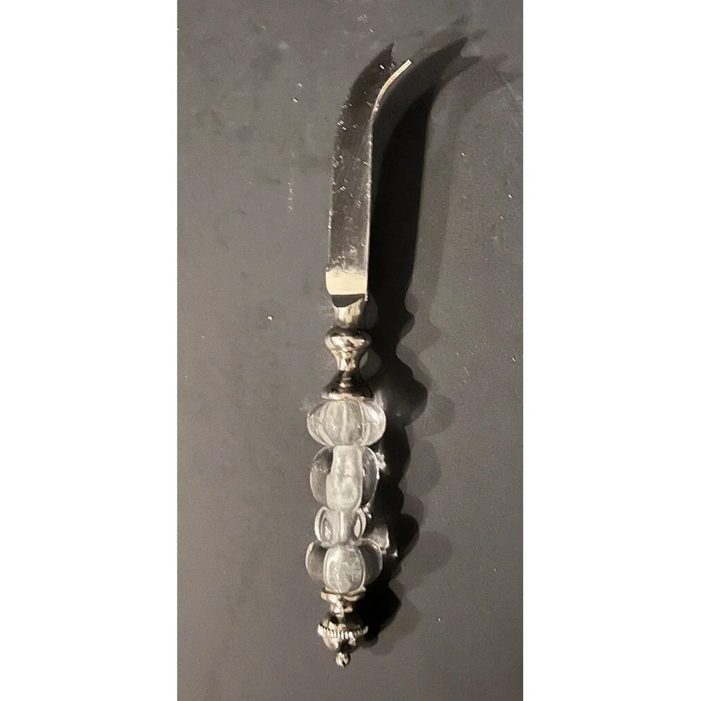 Cheese Knife‎ Stainless Steel Glass Clear White Beaded Handle